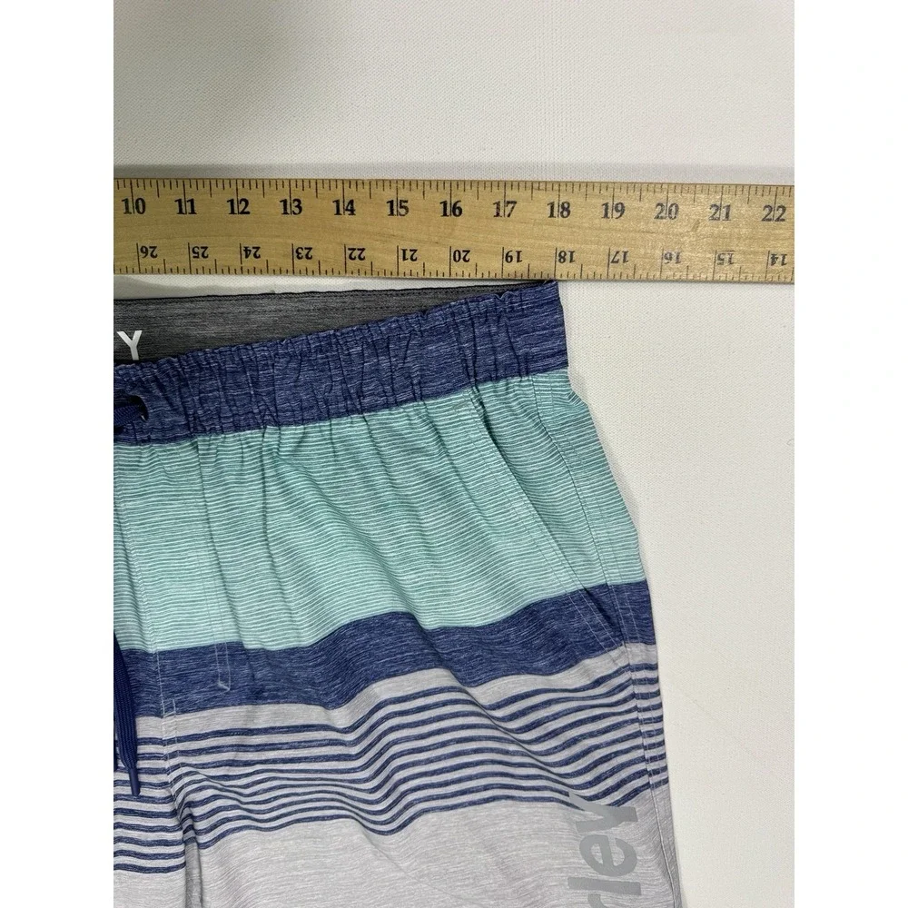 Hurley Surf Club Mens 2XL Swim Trunks Blue Grey Striped Lined Board Shorts Beach